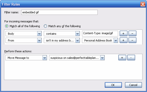 Thunderbird embedded GIF rule