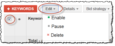 adwords delete keywords