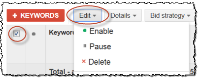 adwords delete keywords