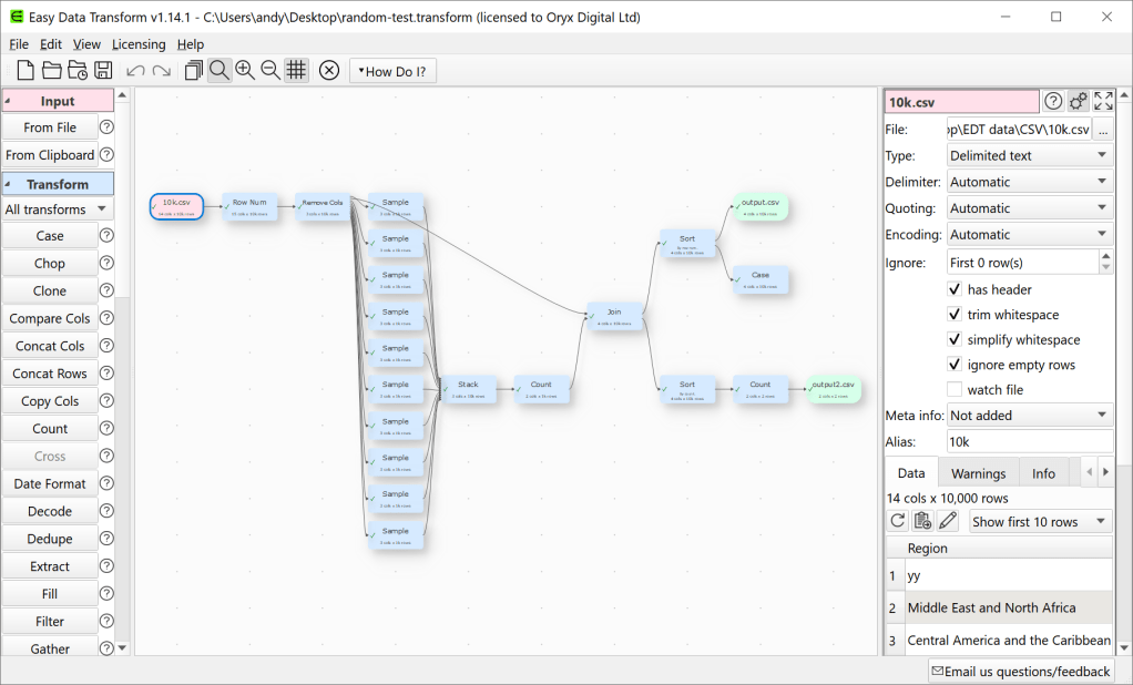 Easy Data Transform user interface.