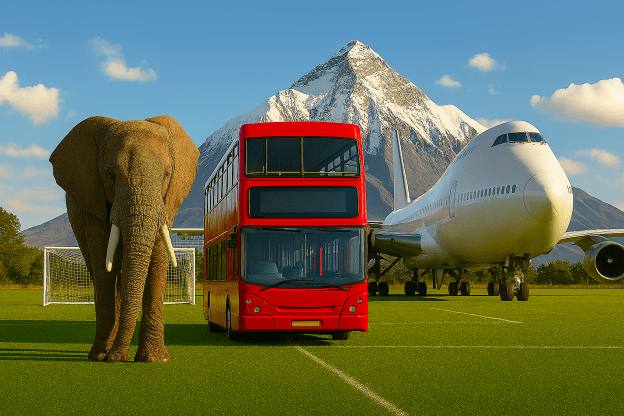 How many elephants? Get helpful comparisons of height, distance, area, volume, time, speed and other quantities.